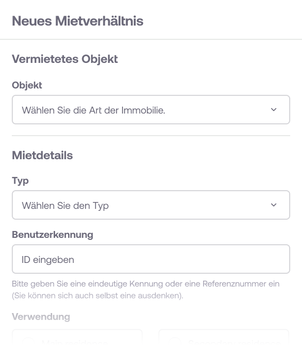Mietverhältnis anlegen